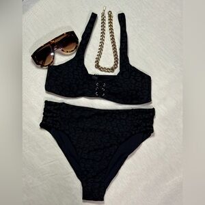 Tinibikini Black Leopard Lace-Up Bikini Set NWT – Summer Ready